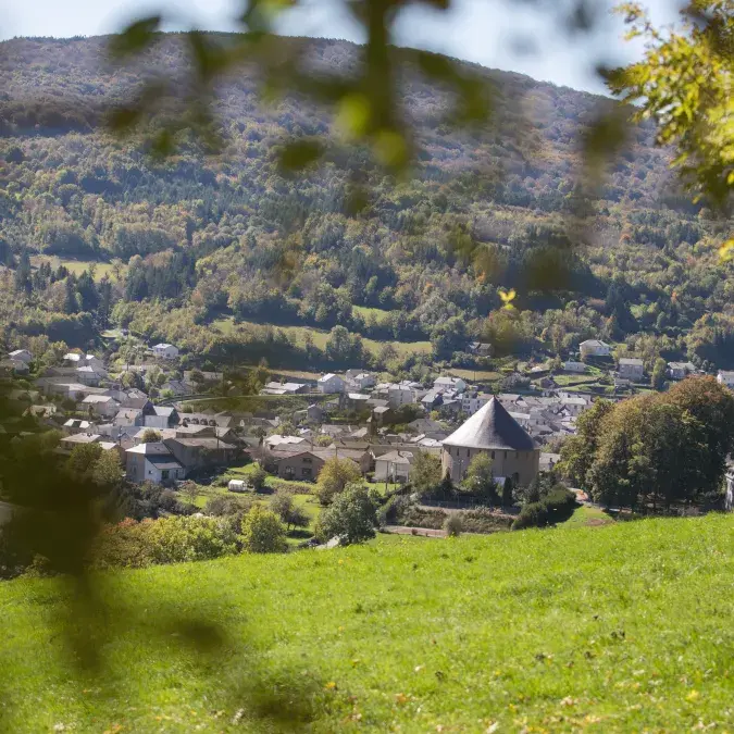 Vue sur Lacaune, le château et la tour de Calmels